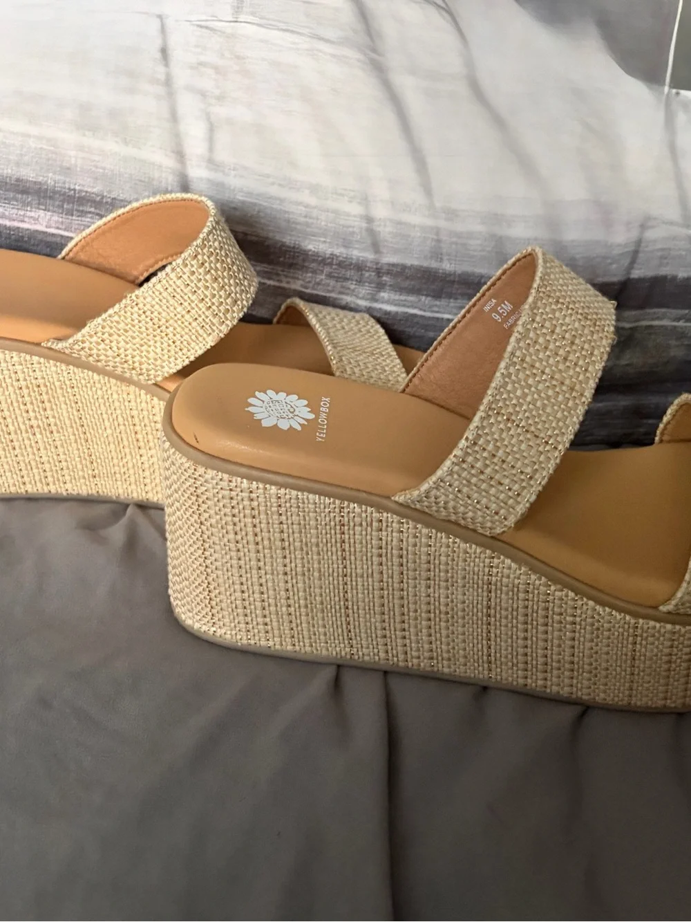 Yellow Box Natural Woven Platform Wedge Sandals
